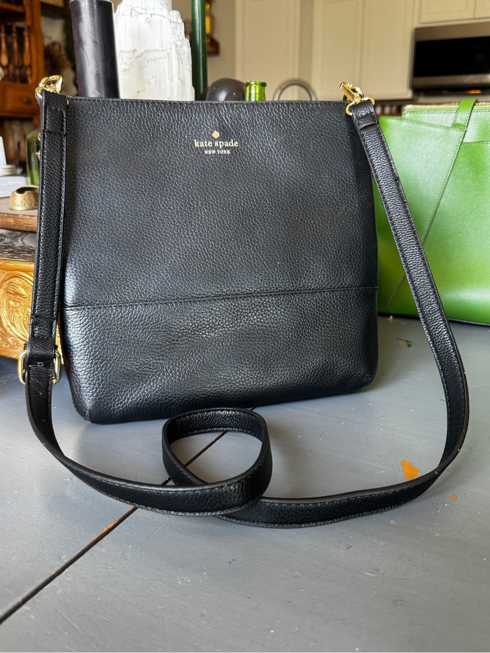 kate spade Black Pebbled Leather Crossbody Bag with Gold-Tone Hardware